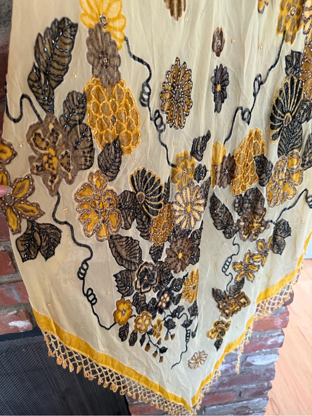 Yellow Floral Sheer Fringe Duster Vest - Picture 5 of 6